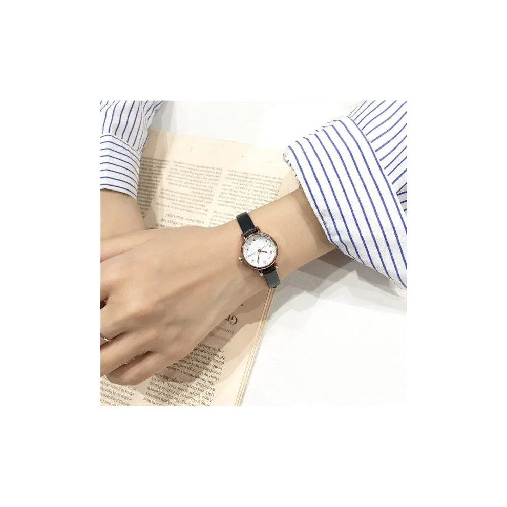 (Noir) Montre simple à petit cadran pour femme, montre blanche Ulzzang de marque de luxe à quartz pour