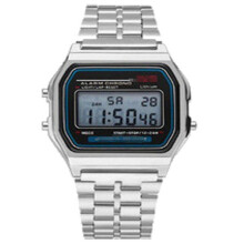 (Silber) F91 Sport Kinder Elektronische Metalluhr Multifunktionale leuchtende Stahlarmbanduhr Silber