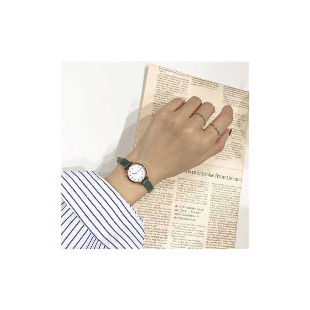(Vert) Montre simple à petit cadran pour femme, montre blanche Ulzzang de marque de luxe à quartz pour