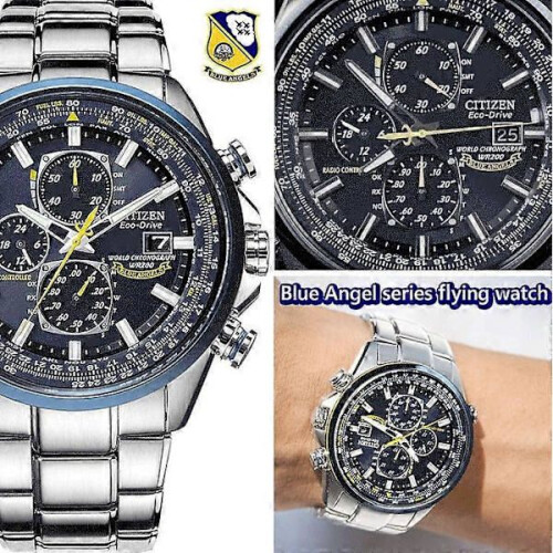 Montre volante Blue Angel Series (noire), chronographe analogique à quartz, étanche jusqu'à 30 m, lumineuse