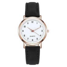 (Schwarz) Damen Leder Uhren Kleine Quarz Analog Armbänder Casual Uhren Schwarz