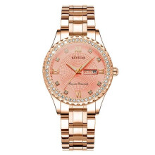 (IP plated diamond powder)Waterproof Women's Watch with Diamonds, Double Calendar, Korean Style, Quartz