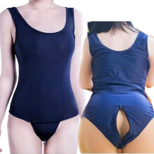 Large Size Cosplay School Swimsuit Spandex Hollow Out Sexy Costume Black/Navy