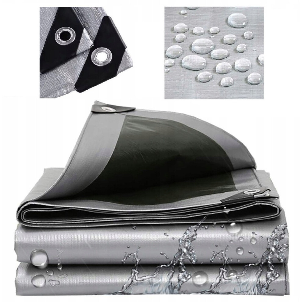(4m x 4m) Heavy-Duty Silver Tarpaulin, 260g/mÂ², XL-Grade, Waterproof Cover with Grommets, Universal, Multipurpose, UV Protection-image-OPC-PJBS8WT-NEW