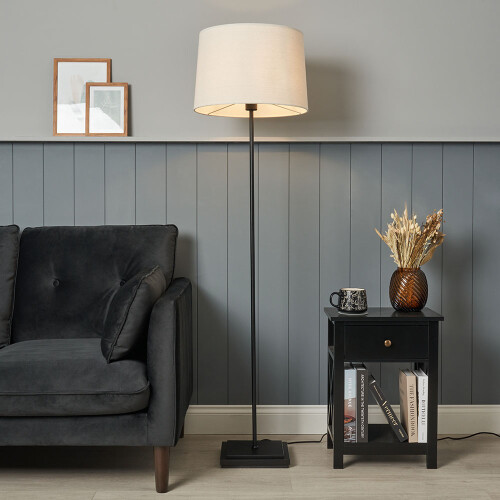 Litecraft Beck Floor Lamp Square Base With Ivory Shade - Black 1