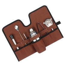 Portable Canvas Cocktail Kit Bag, Foldable Roll, 45x31.5cm Brown