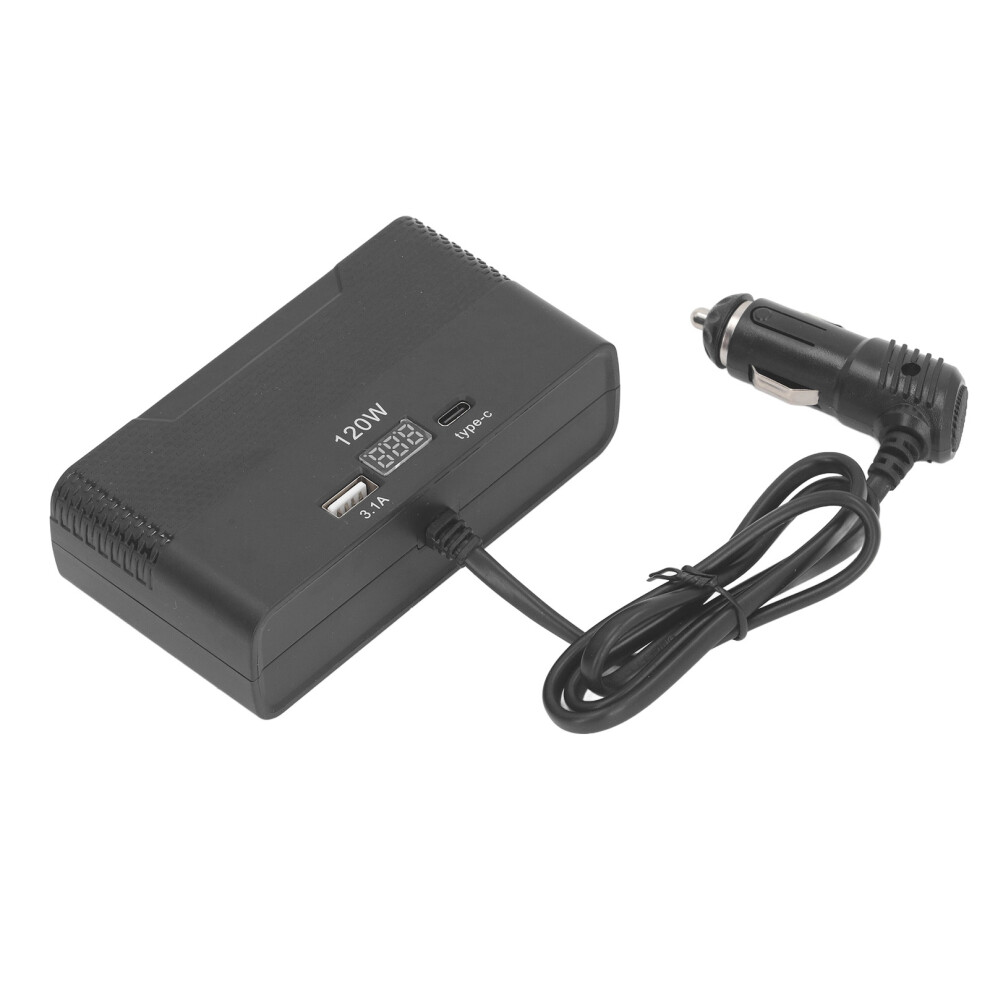 Auto-ZigarettenanzüNder-Stecker 4 Steckdosen Spannung Anzeige Usb Typ C Anschluss Mehrfachanschluss Power Plug FüR Fahrzeuge-image