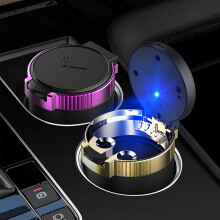 Universal Auto-Aschenbecher mit Deckel, Auto-Innenaschenbecher mit blauer LED-Beleuchtung, tragbar, geruchsdicht, Fahrzeugmüllbehälter