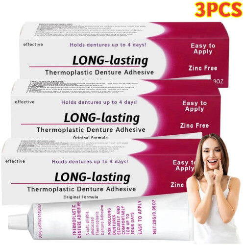 3PCS Long lasting Thermoplastic Denture Adhesive 28g - 100% ORGINAL