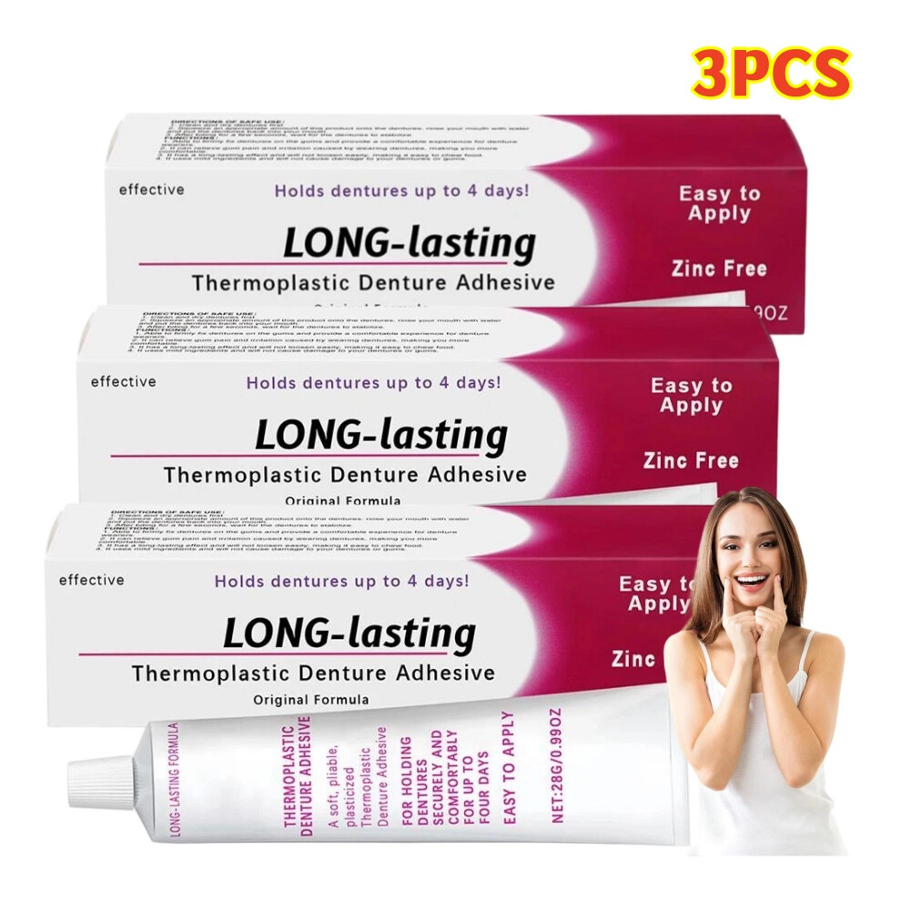 3PCS Long lasting Thermoplastic Denture Adhesive 28g - 100% ORGINAL