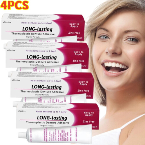4PCS Long lasting Thermoplastic Denture Adhesive 28g - 100% ORGINAL
