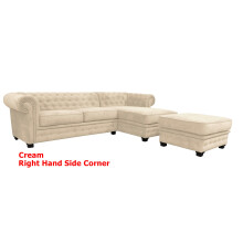 Chesterfield Corner Sofa Venus Cream Fabric Right Hand Crn +Footstool