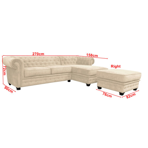 Chesterfield Corner Sofa Venus Cream Fabric Right Hand Crn +Footstool 2