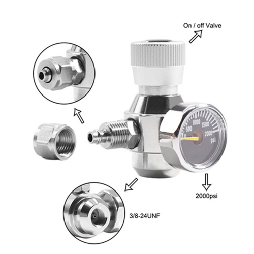 CO2-Regler 2000psi Manometer für 6mm Saugrohr 3/8-24UNF 2