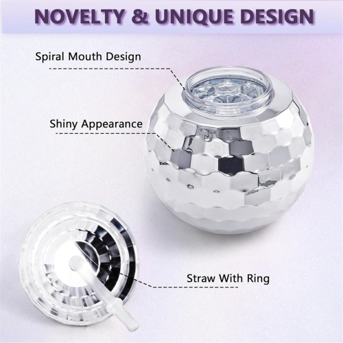 9 PCS Disco Ball Cups, 20 OZ Disco Cups with Straws and Lid 2