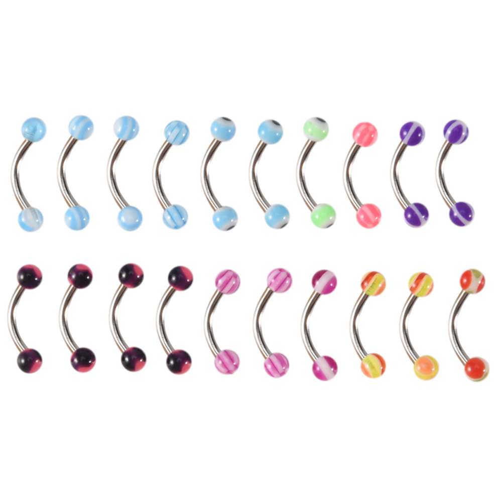 20pcs Stainless Steel Ball Barbell Curved Eyebrow Rings Bars Piercing-image-OPC-PJBSKKR-NEW
