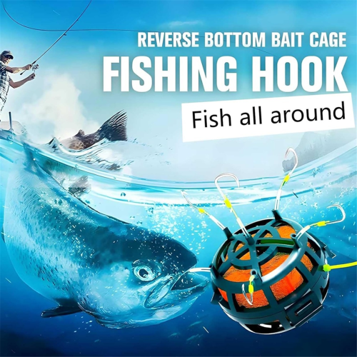 Reverse Bottom Bait Cage Fishing Hook 360 Rotating Carp Feeder Rig 2