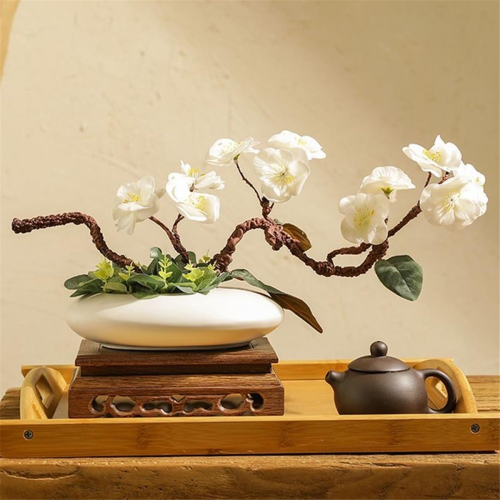 Keramikvasen-Set, kieselsteinförmige Blumenarrangementschale, weiß 1