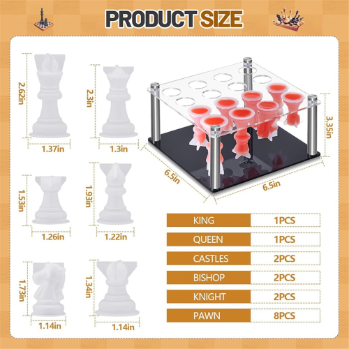 Chess Piece DIY Kit Include 1 Chess Piece Holder and 16 Chess Molds 2