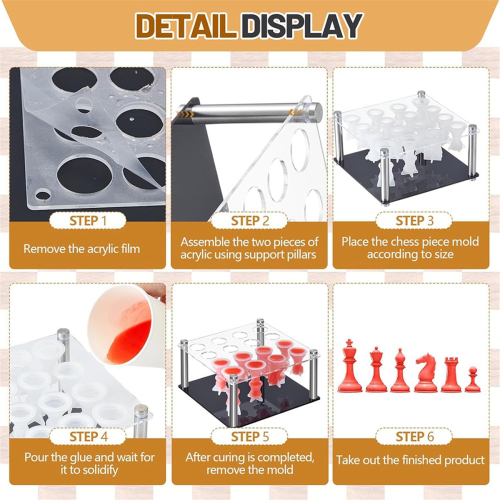 Chess Piece DIY Kit Include 1 Chess Piece Holder and 16 Chess Molds 1