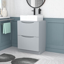 Nes Home 600mm Matte Grey Freestanding Vanity Unit With Square Basin Tap Hole