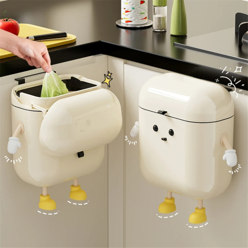 DIY Cream-Colored Wall-mounted Kitchen Trash Can 9L 1