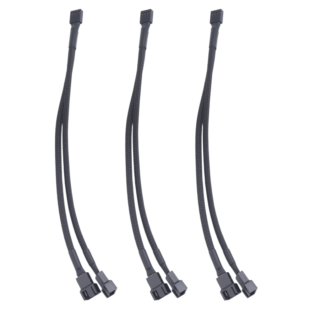 3Pcs Pwm Fan Splitter Cable 2Way 4Pin Y Sleeved Extension Power Cable 4712187085577