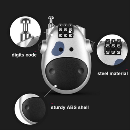 Telescopic Coded Lock Cartoon Cow Lock with Retractable Steel Cable 2