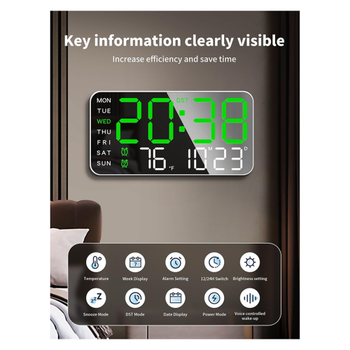 8.4In Large Digital Wall Clock,Led Alarm Clock with Digits,Green 1
