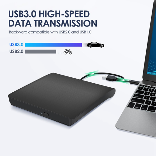 Unità esterna CD DVD +/-RW, masterizzatore portatile CD e DVD ROM, nero 2