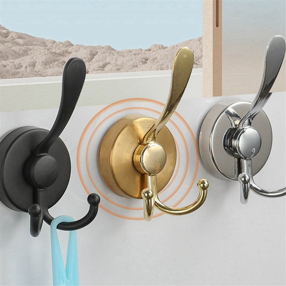 4 Piezas De Ventosas De Acero Inoxidable Con Doble Gancho, Sin Perforaciones, Color Negro-image