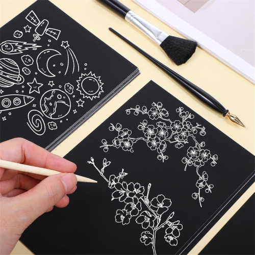 Conjunto de arte em papel para rascunho ScratchArt para crianças, 50 folhas, 4,9 x 7,3 polegadas 2
