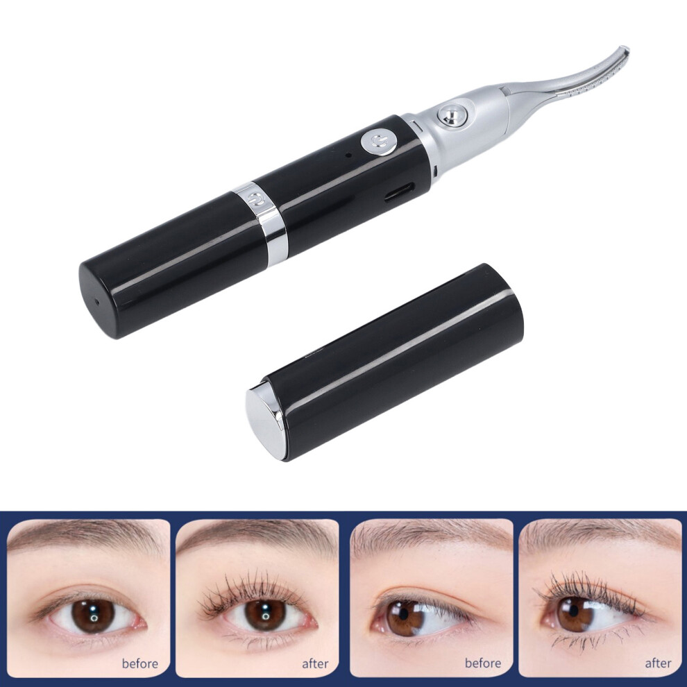 Black Electric Heated Eyelash Curler & Eyebrow Trimmer Portable Handheld