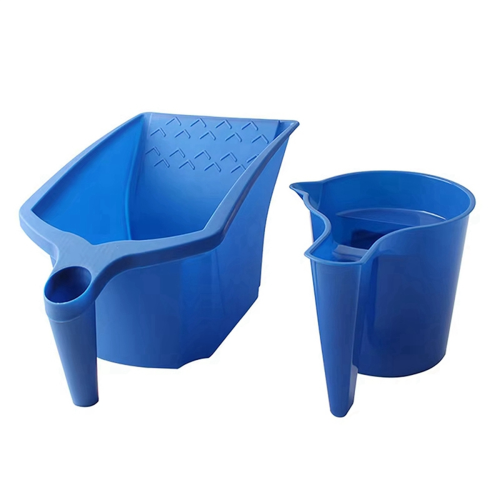 2 stuks rollerborstel met verfbekerconstructie, blauwe kunststofverf