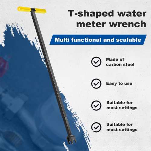 Clé De Compteur D'eau En T Réglable - Acier Carbone, Longueur 43 à 94 Cm - Outil 4 Voies Pour Vannes Et Boîtes