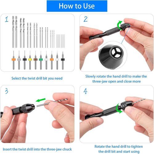 Hand Drill Set,Pin Vise Hand Drill with 10PCS PCB Mini Drill Bits 1