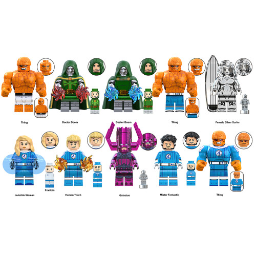 (10PCS Fantastic Four - B) 45PCS Fantastic Four Human Torch Stone Man Minifigures Building Blocks Fit Lego Kid Toys