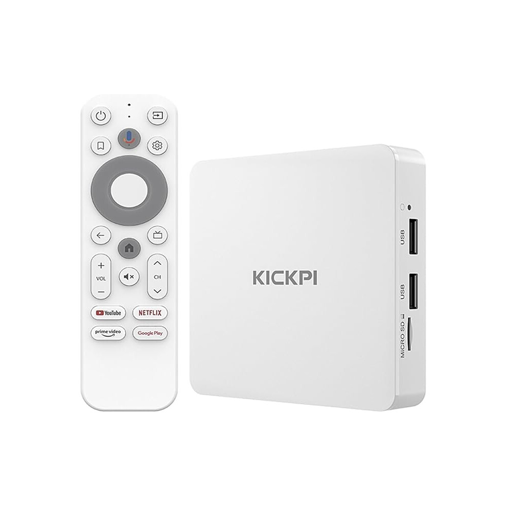 KICKPI KP1 Android TV Box 2025 | Google Certified 4K Streaming Device with Voice Search | 2GB RAM 32GB ROM, Dolby Audio, Bluetooth 5.0