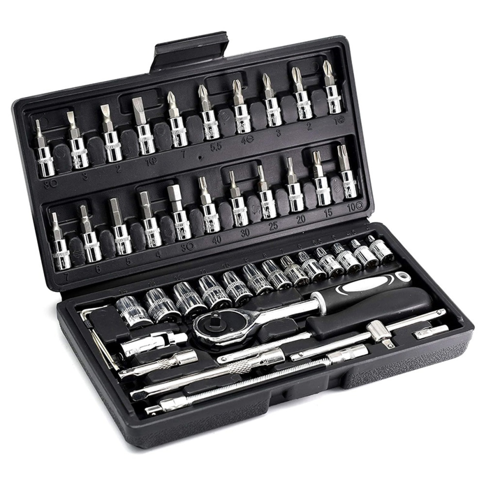 46Pcs Drive Socket Set,Metric Ratchet Wrench Set With -V Sockets 4711294699080