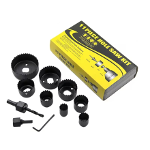 Kit de serra copo com 11 peças, aço carbono, círculo de metal, furadeira elétrica, cortador de furos