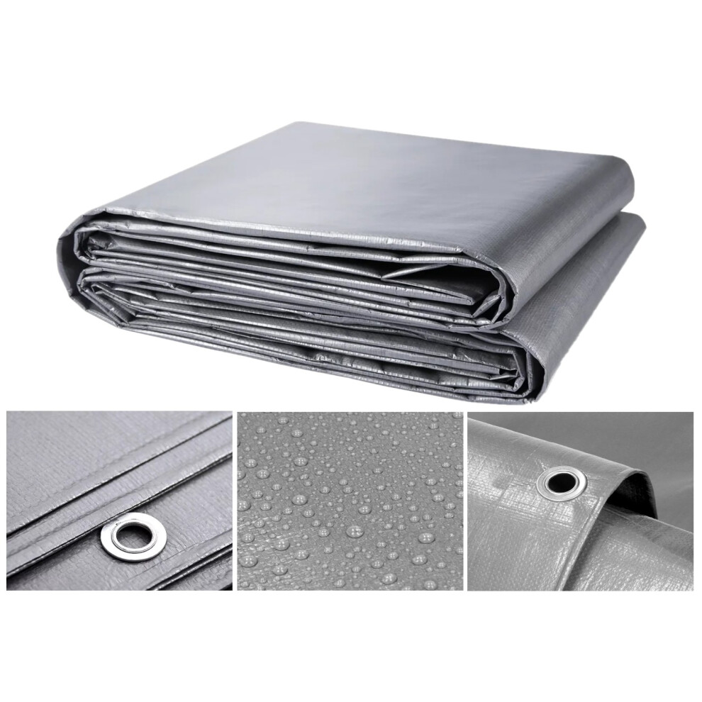 (10M X 12M) Heavy-Duty Waterproof Tarpaulin, 200G/Mâ², Grey With Metal Grommets, Universal, Multipurpose, Uv Protection 5061004425379