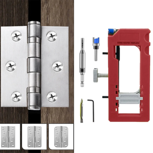 Door Hinge Jig Mortiser: Adjustable Template Kit for Easy Hinge Installation with Self-Centering Drill Bit and Depth Gauge 1