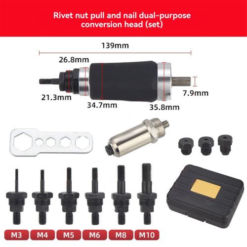 Utensile per rivetti, 6 mandrini per rivetti e 3 teste per rivetti 2