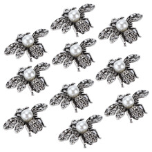 10pcs Silver Honey Bee Brooch Pins with Rhinestones 2.5x3.5cm