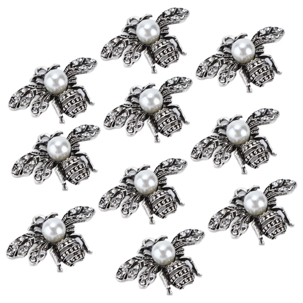 10pcs Silver Honey Bee Brooch Pins with Rhinestones 2.5x3.5cm-image-OPC-PJBV7DK-NEW