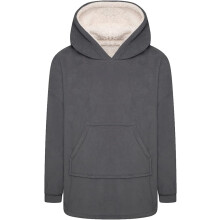 (M / L) Boy's Coral Fleece Blanket Hoodie - Charcoal