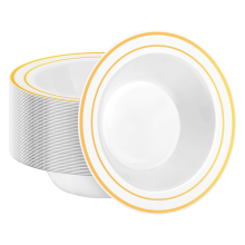 30 stuks plastic wegwerpkommen, 12oz saladekommen met gouden rand