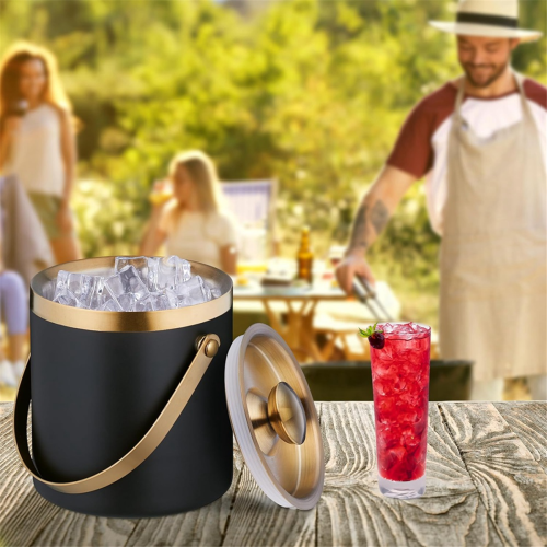 Ice Bucket,Stainless Steel,Double-Walled,With Lid&Handle, 1
