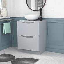 Nes Home 600mm Freestanding Matte Grey Vanity Unit Round Basin Bowl
