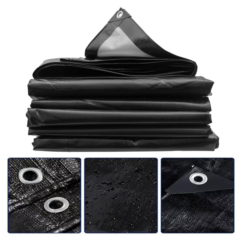 (6m x 10m) Heavy-Duty Black/Silver Tarpaulin, 220g/mÂ², L-Grade, Waterproof with Grommets, Universal, Multipurpose, UV Protection-image-OPC-PJBVWPC-NEW
